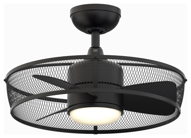 Henry 20 Caged Ceiling Fan Black With Led Transitional Ceiling Fans By Buildcom