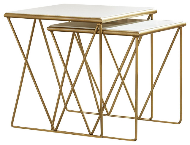 2 Piece Nesting Table Set, White And Gold - Contemporary - Coffee Table ...