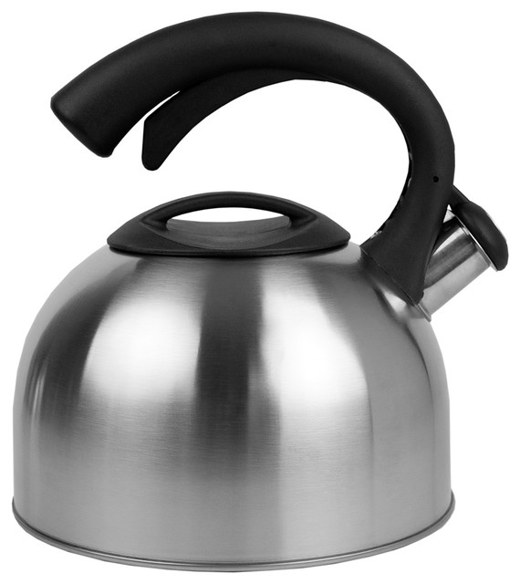 Easy Pour Whistling Brushed Stainless Steel Tea Kettle, Silver, 2.5
