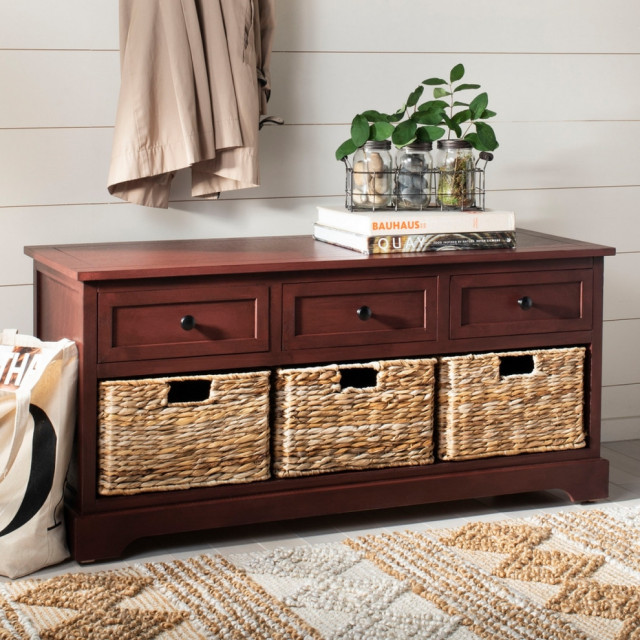 Kristof Three Drawer Storage Bench Red Tropical Accent And Storage
