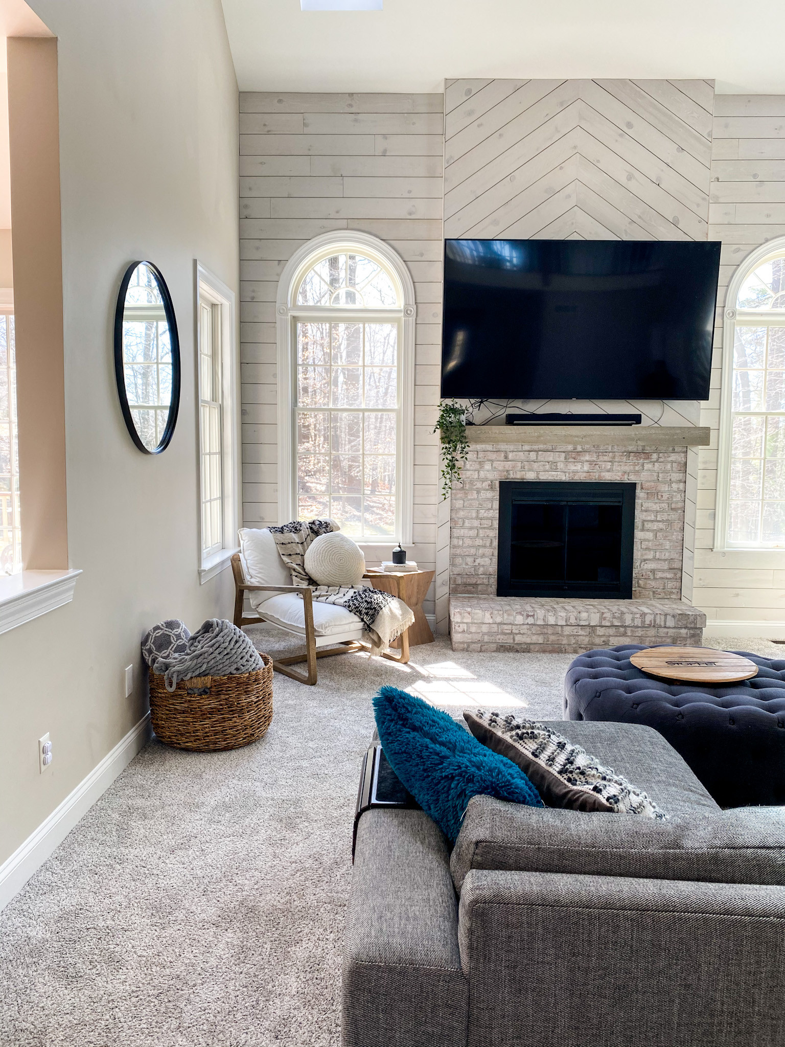 huntington fireplace and outdoor living on 75 Beautiful Shiplap Wall Living Room With A Brick Fireplace Pictures Ideas May 2021 Houzz