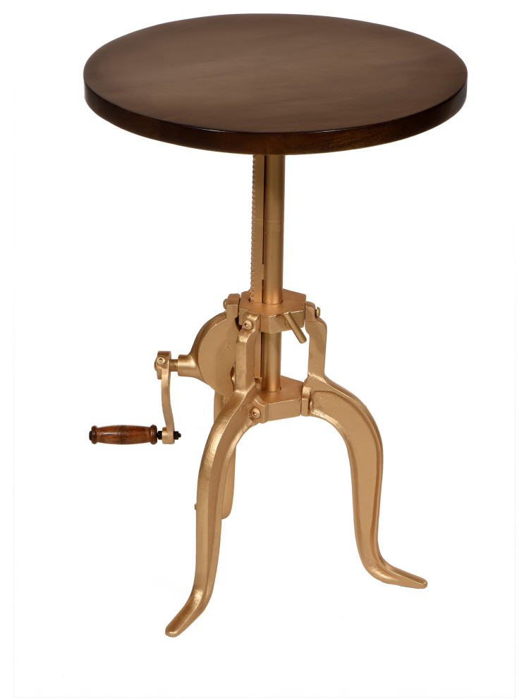 Regan Adjustable Crank Accent Table, Elm/Gold Traditional Side