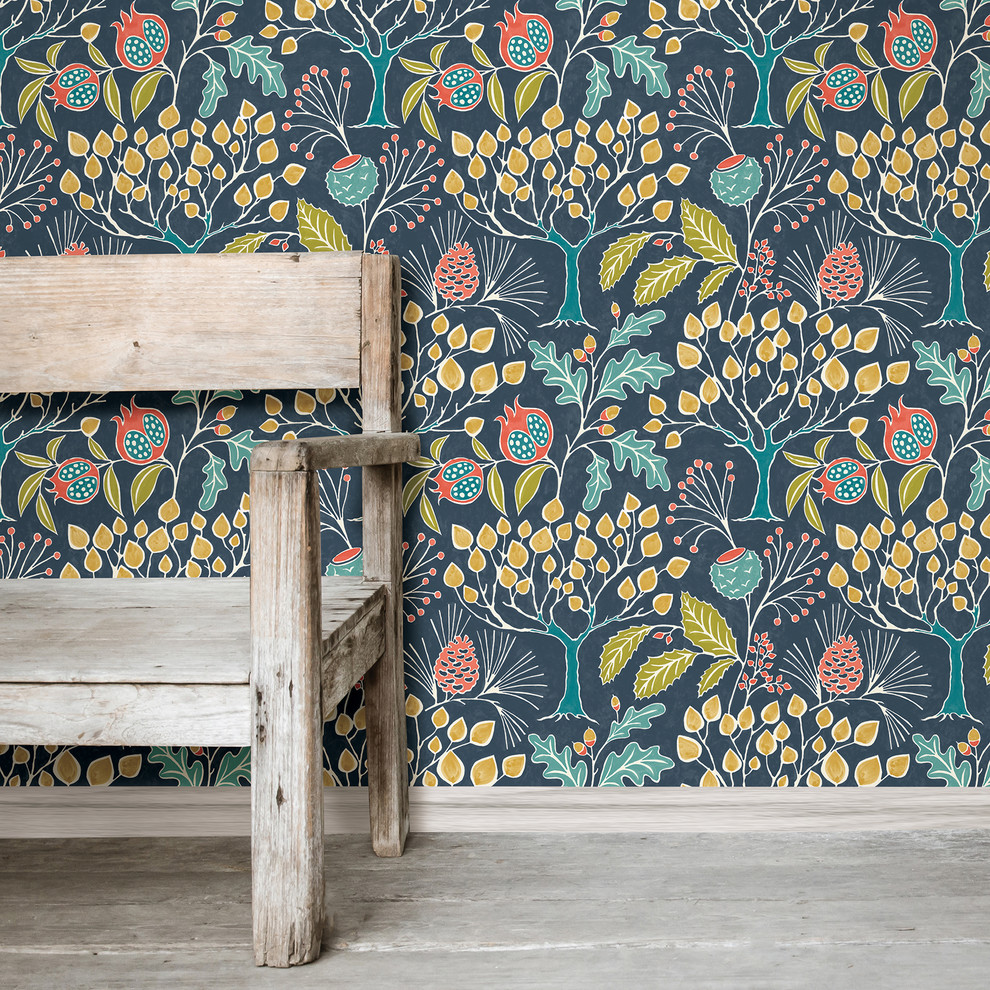 Groovy Garden Navy Peel and Stick Wallpaper - Rustic - Wallpaper - by D