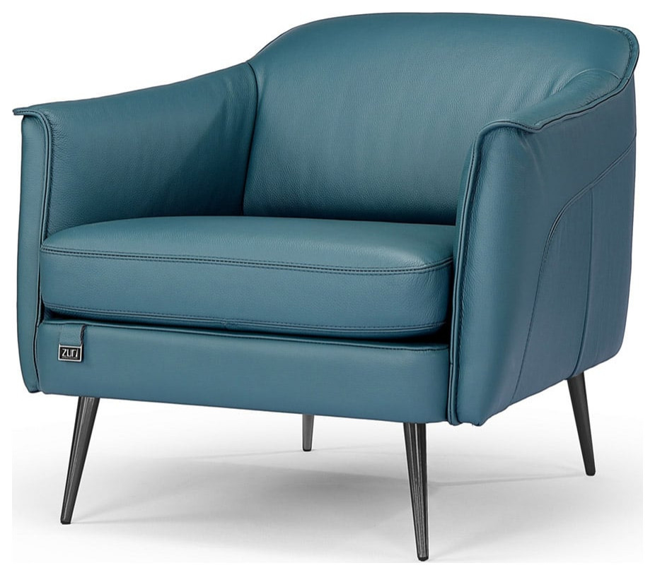 Renata Lounge Tub Chair with Black Steel Legs and Top Grain Leather, Blue