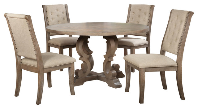 Catonsville Rustic Natural Oak 5 Piece, Houzz Round Dining Table And Chairs