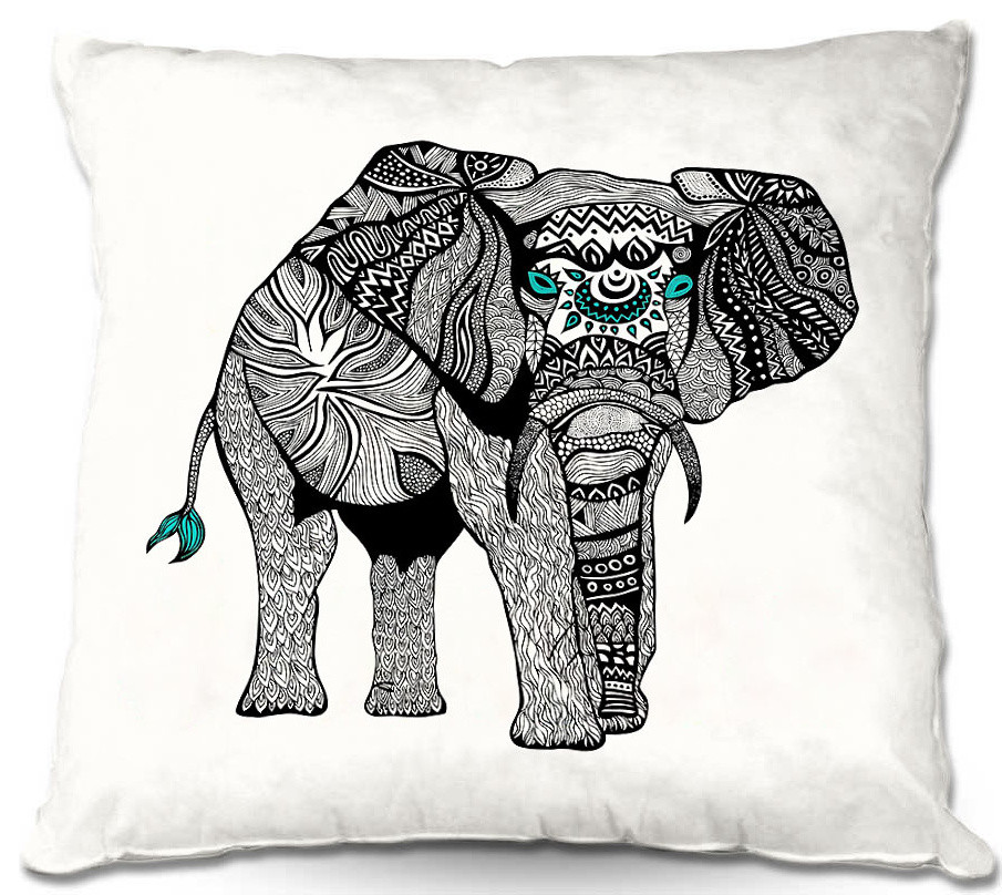 One Tribal Elephant Throw Pillow, 16"x16"