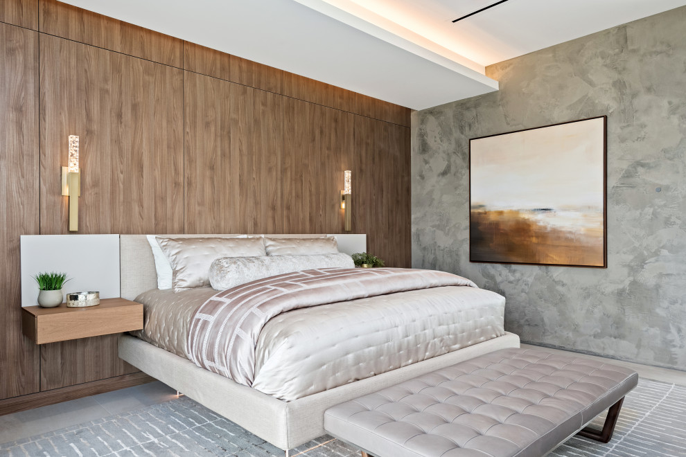 Inspiration for an expansive modern master bedroom in Las Vegas with multi-coloured walls.