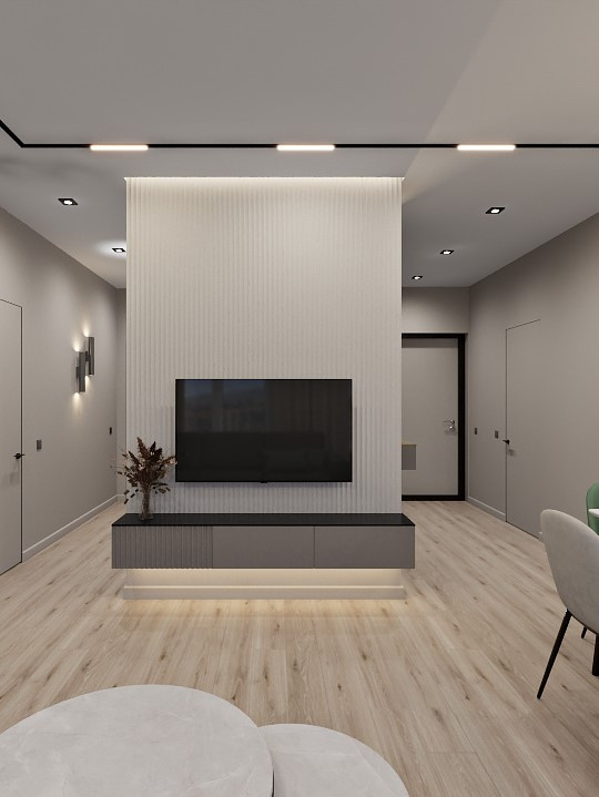 Светлая кухня-гостиная в современном стиле