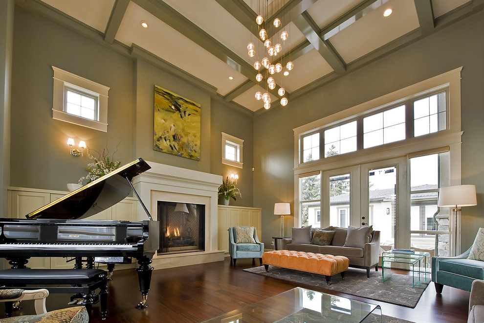 Photo of a transitional living room in Vancouver with a music area.