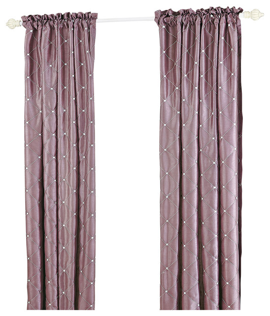 Doris Diamond Embroidery Faux Silk Curtain Set Contemporary