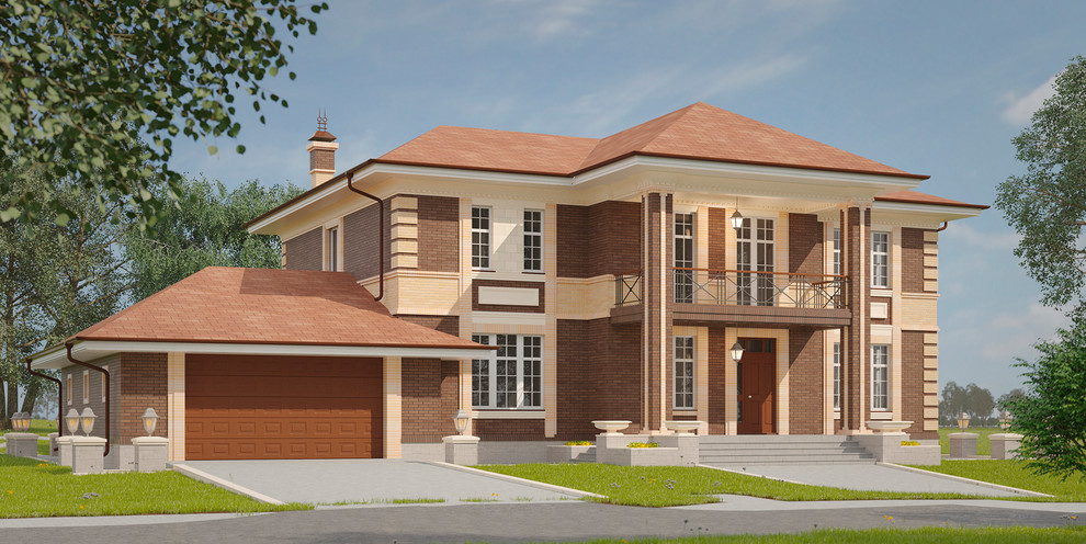 Загородный дом с панорамным остеклением. Вид со стороны дороги