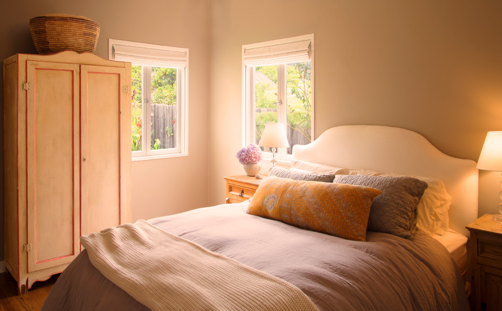Design ideas for a transitional bedroom in Santa Barbara with grey walls.