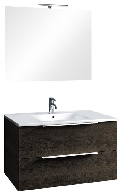 Luna 4-Piece Wall-Mounted Bathroom Vanity, Dark Brown, 81 cm