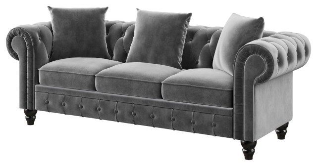 Tufted Velvet Upholstered 3 Seat Sofa Roll Arm Classic Chesterfield ...
