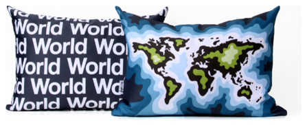 World map pillow, blue