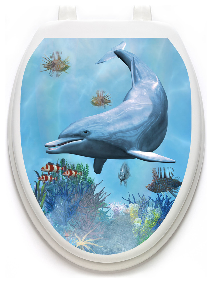 Dolphin Dream Toilet Tattoos, Toilet Lid Decal, Toilet Seat Cover