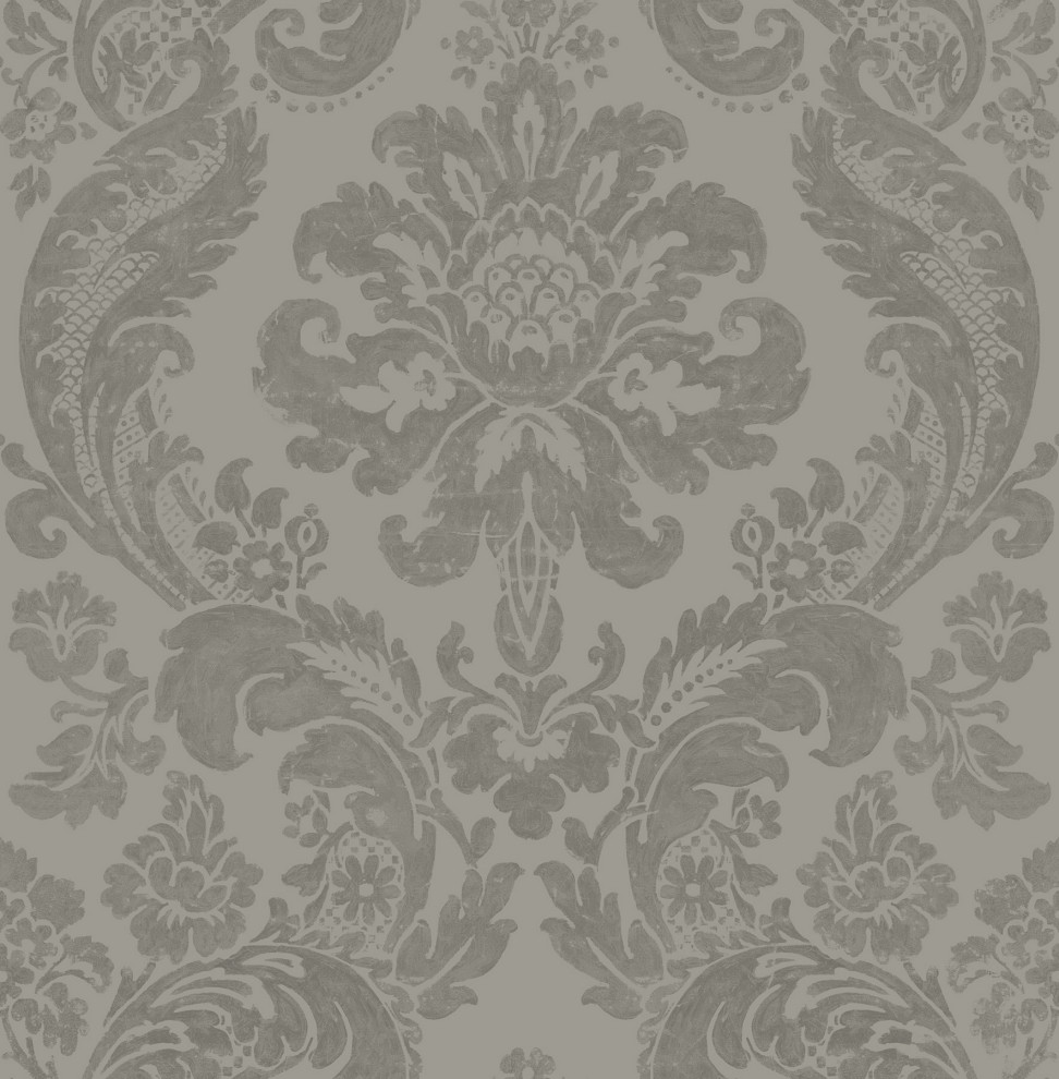 Shadow Gray Damask Wallpaper - Traditional - Wallpaper - by Brewster