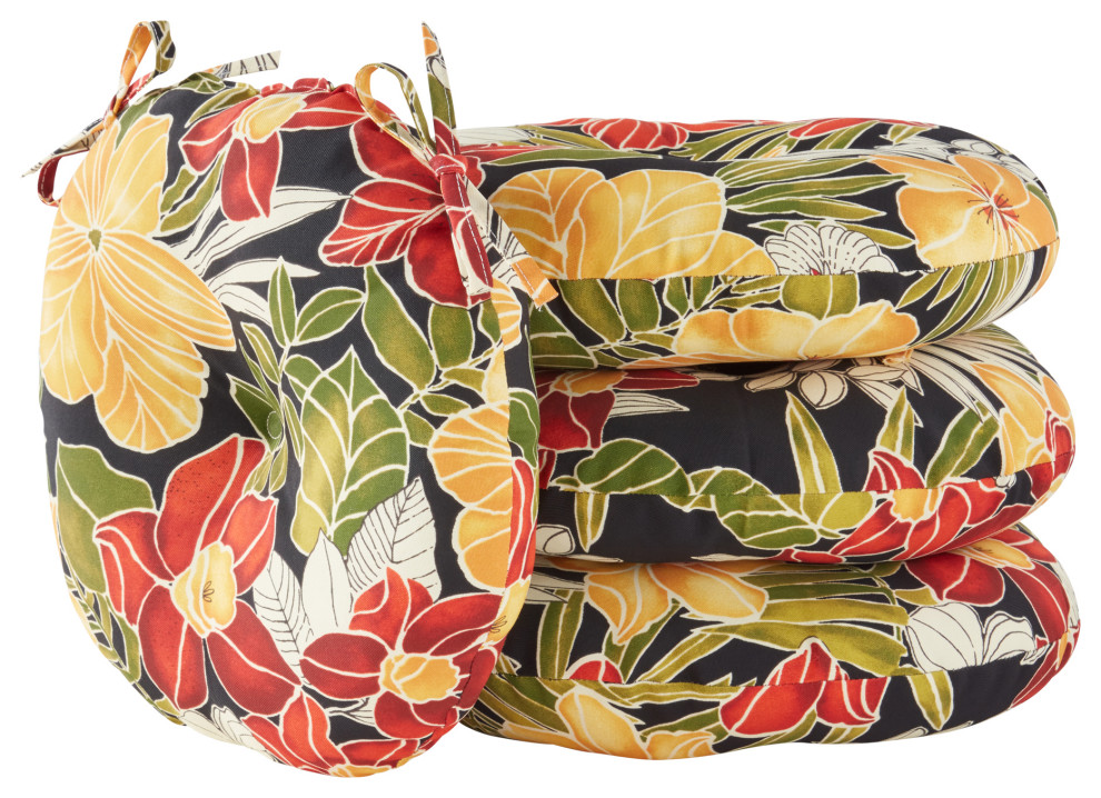 Tropical 15" Round Outdoor Bistro Chair Cushion, Set of 4 Tropical Outdoor Cushions And