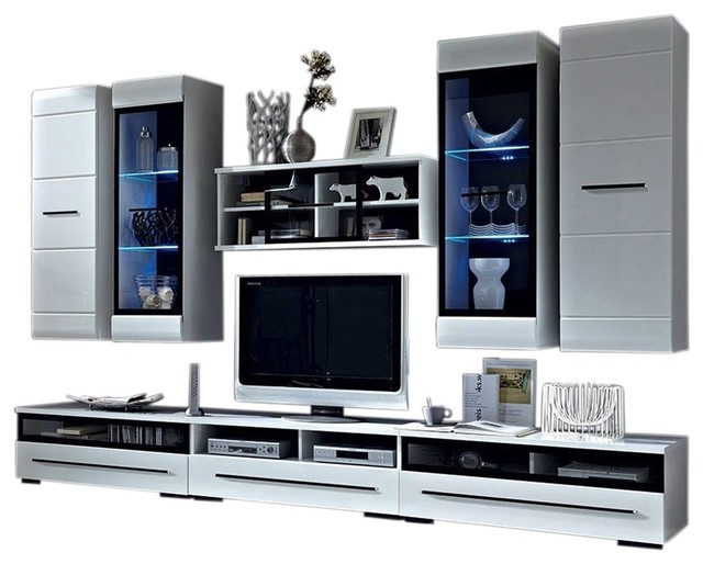 Wall Unit Modern Entertainment Center With LED Lights TV Stand, High