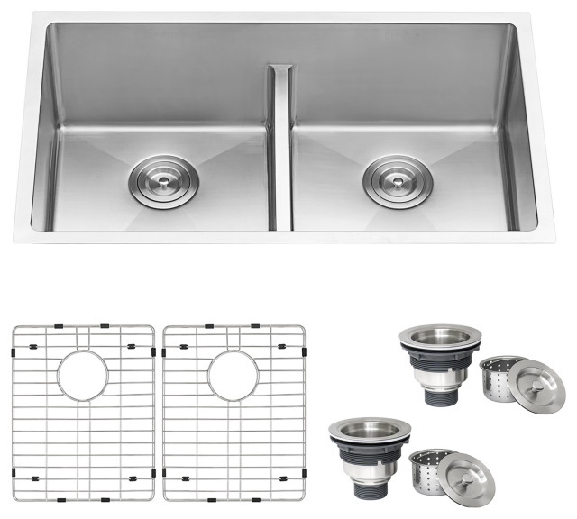 Ruvati 32" LowDivide Undermount Stainless Steel Kitchen Sink, RVH7411