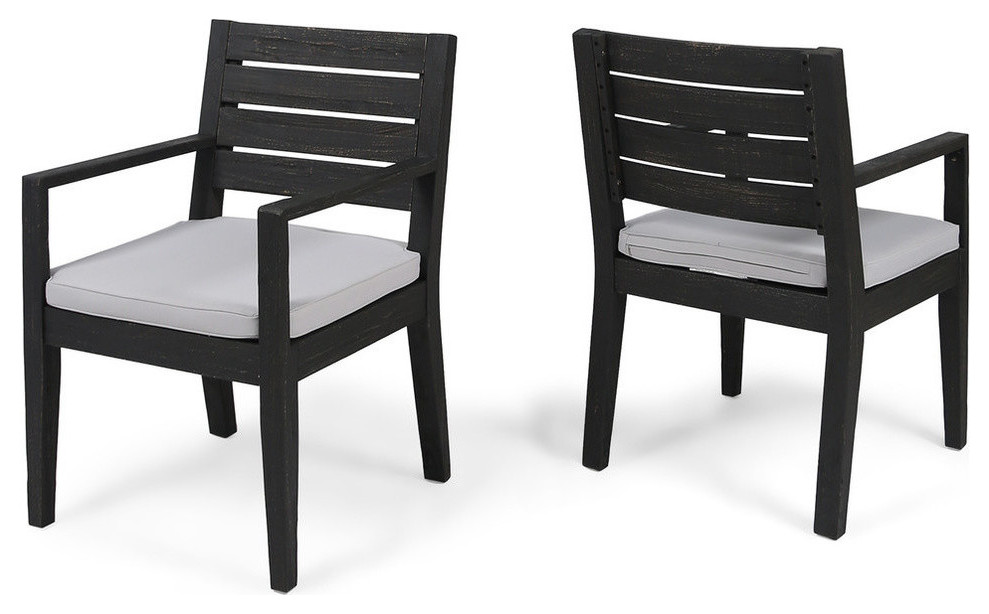 GDF Studio Arely Outdoor Acacia Wood Dining Chairs, Set of 2, Light Gray