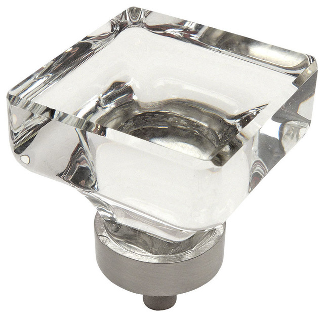 Cosmas 6377SN Satin Nickel and Glass Square Cabinet Knob, Clear Glass