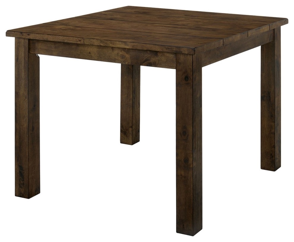 Rectangular Solid Wood Counter Height Table With Block Legs, Brown