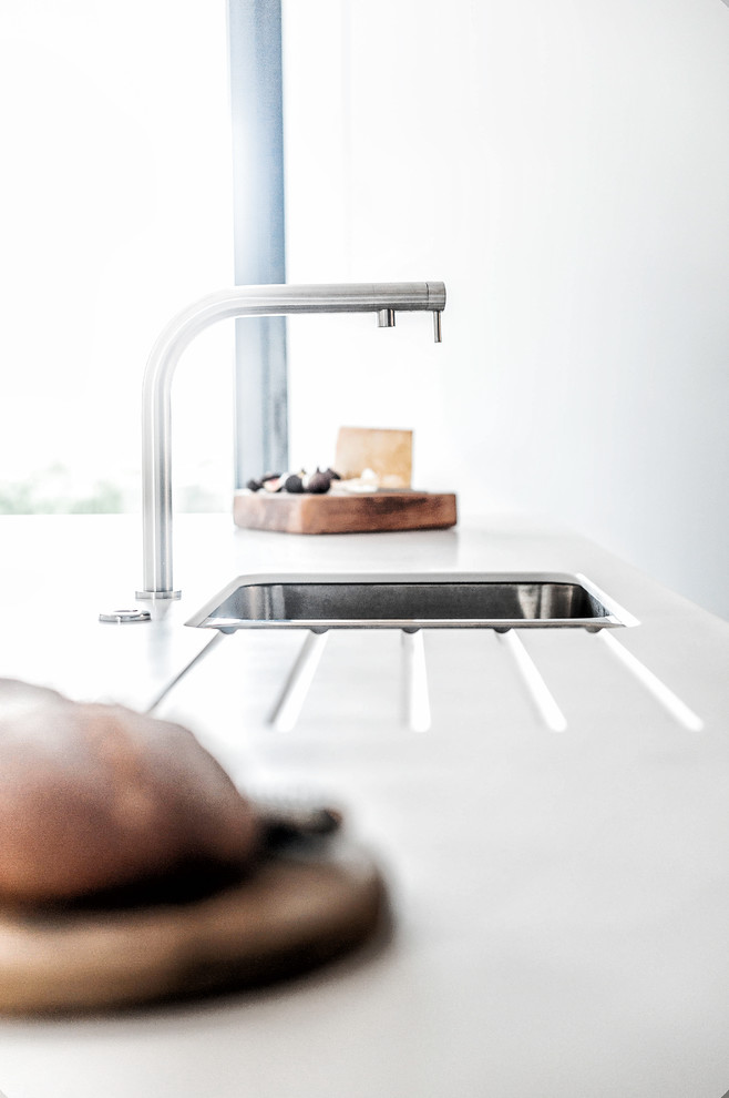 Design ideas for a medium sized scandinavian galley open plan kitchen.