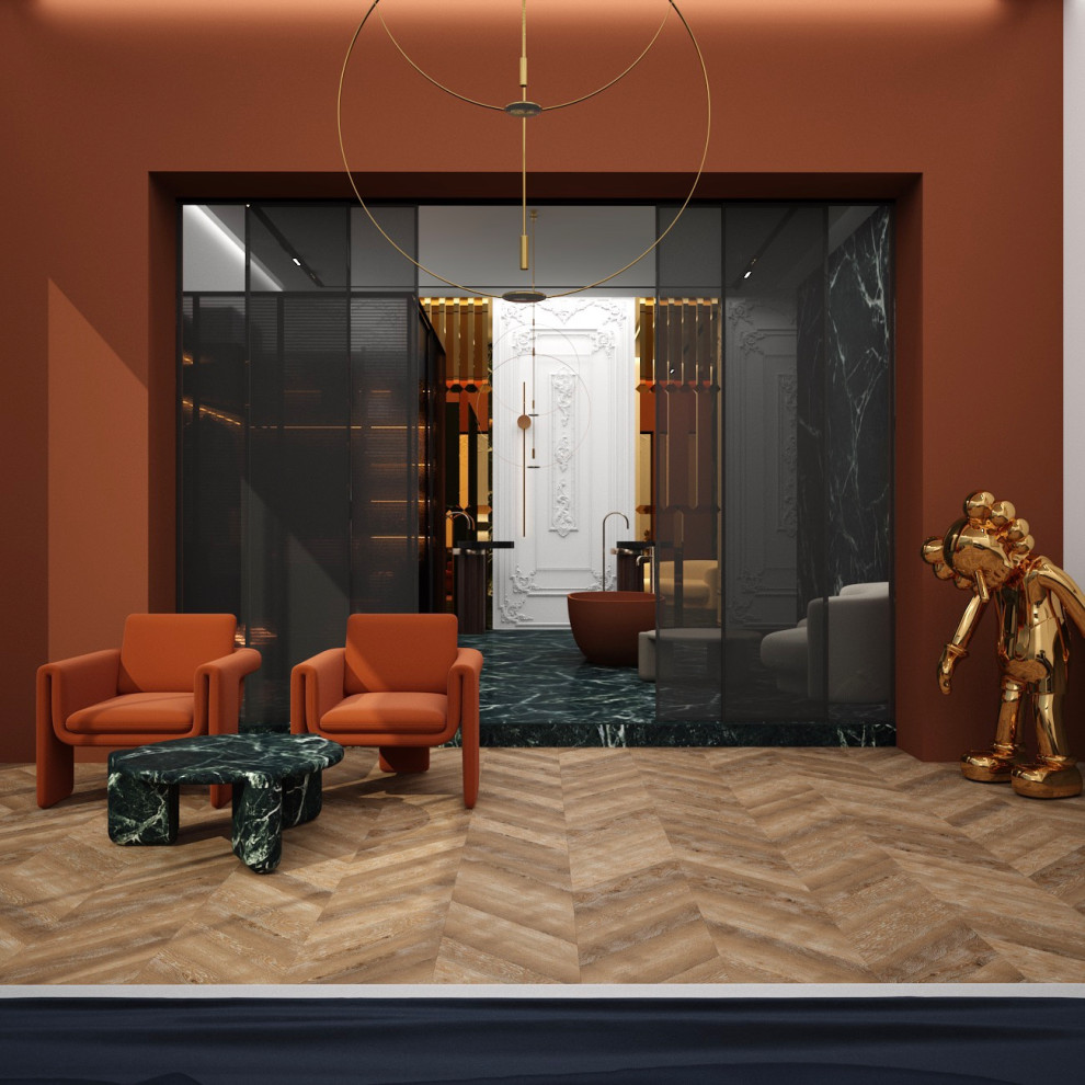 Вид из спальни на ванную комнату