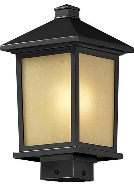 One Light Oil Rubbed Bronze Tinted Seedy Glass Post Light