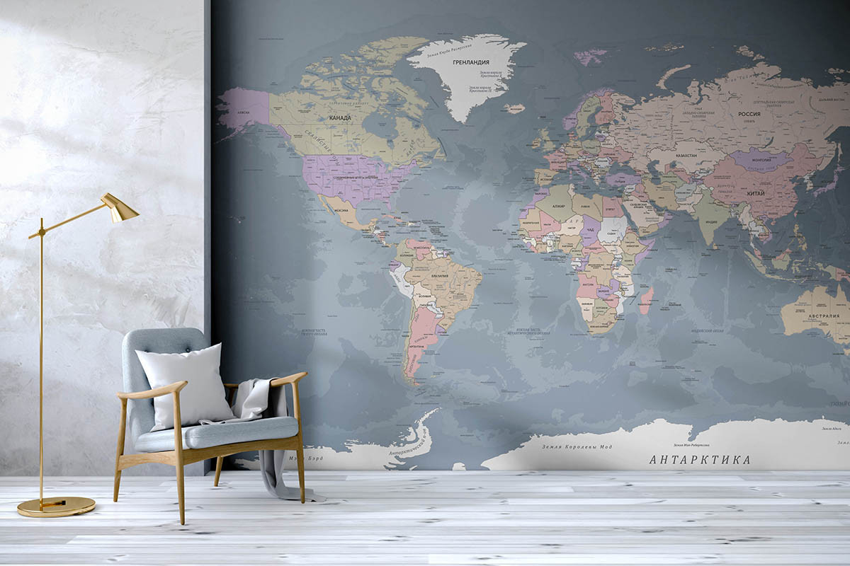 Фотообои Карта мира политическая на русском светлая