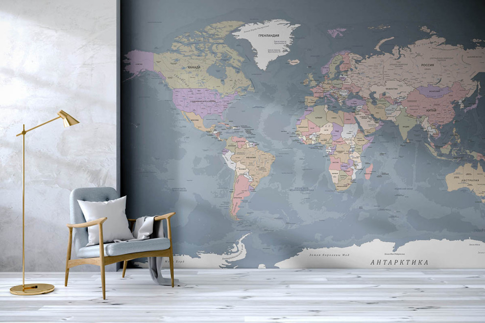 Фотообои Карта мира политическая на русском светлая