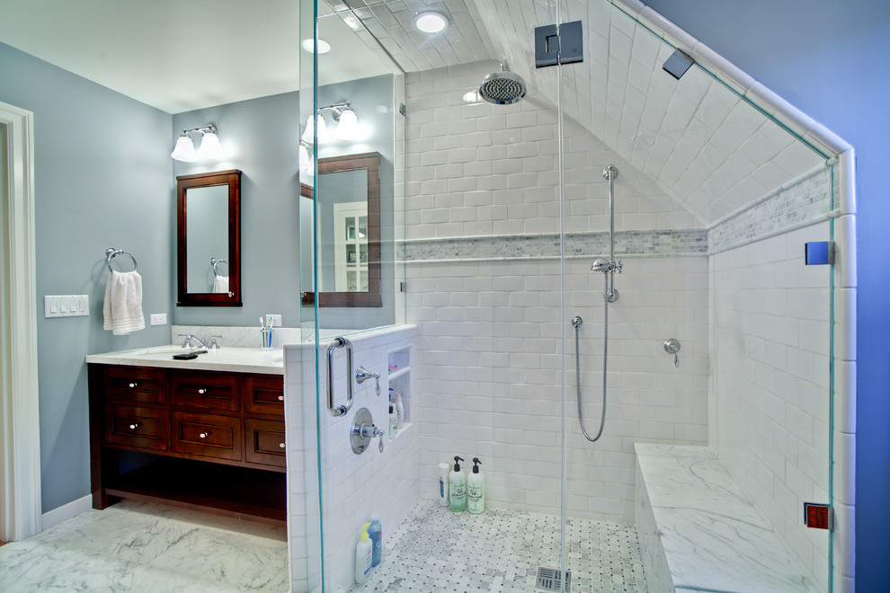 Inspiration for a traditional bathroom in San Francisco with subway tile.