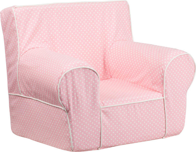 Small Light Pink Dot Kids Chair with White Piping