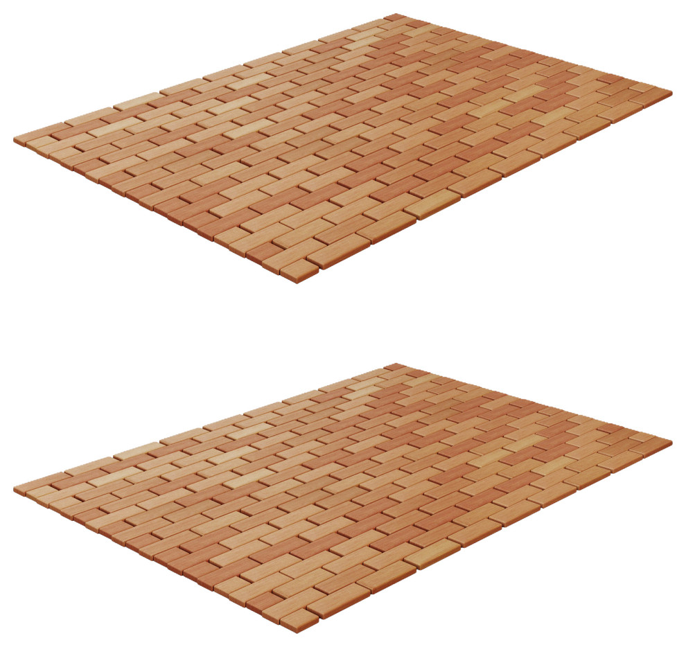 2-Pack Non-Slip Wooden Bath Mats With Roll Up Lattice Design - Asian ...