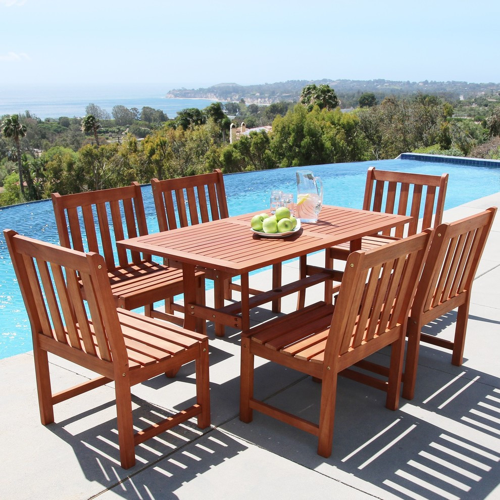 Malibu EcoFriendly 7Piece Outdoor Hardwood Dining Set Transitional