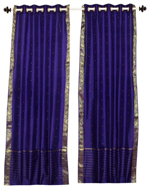 Piece Lavender Ring Top  Sheer Sari Curtain Drape Panel 