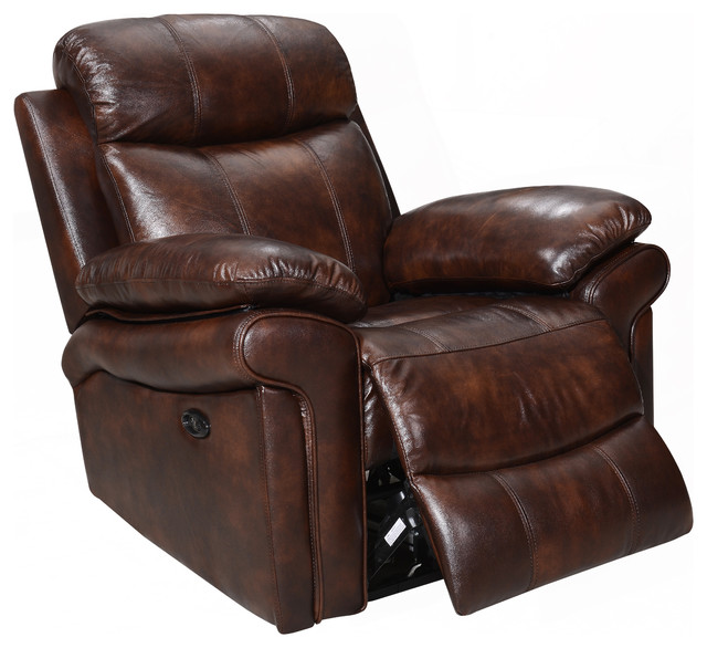 Hudson Top Grain Leather Power Recliner Transitional Webber Leather Power Recliner Brown