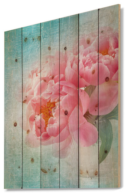 Designart Peony Flowers Merged To Blue Floral Wood Wall Art, 46x36 ...