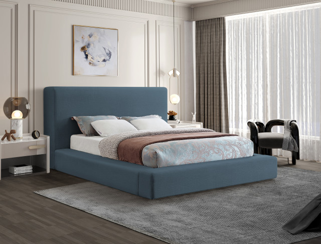 Devin Linen Textured Fabric Upholseterd Bed, Queen - Transitional ...