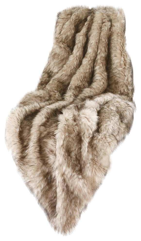 Luxe Faux Fur Throw Blanket, Pearl Finn Raccoon, 58"x3