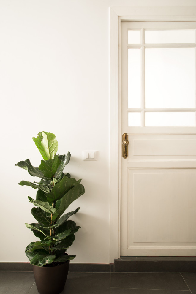 Inspiration for an entryway in Catania-Palermo with white walls and wood.
