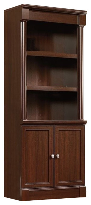 Pemberly Row Library Bookcase with Doors in Select Cherry