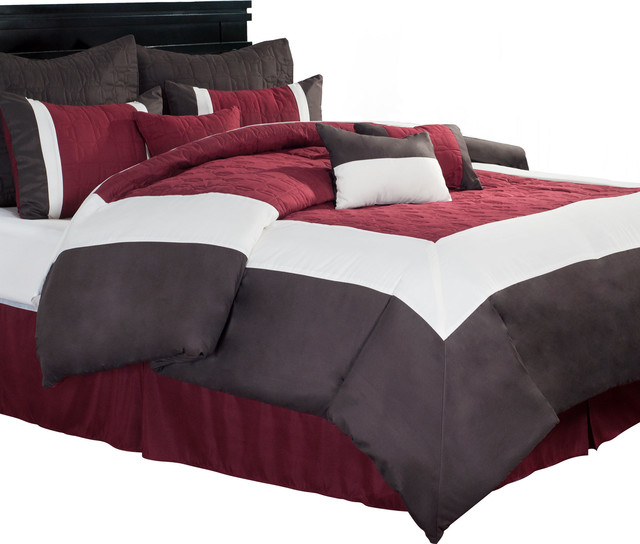 Hotel Comforter Set, Queen, 9 Piece, Burgundy