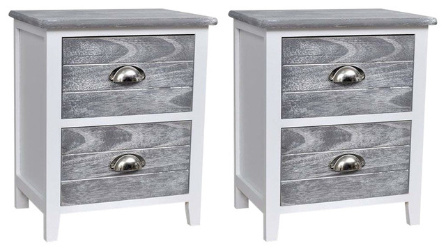 Traditional Set Of 2 Bedside Cabinets Painted Wood 2 Storage