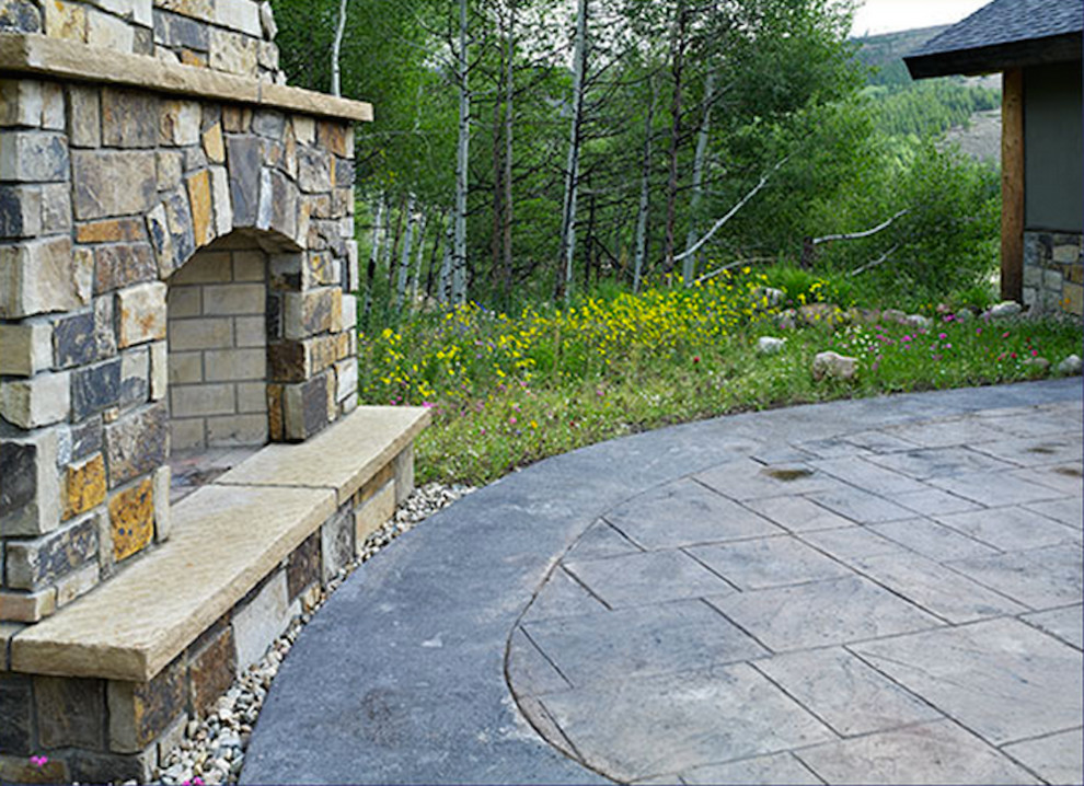 Mountain style home design photo in Denver