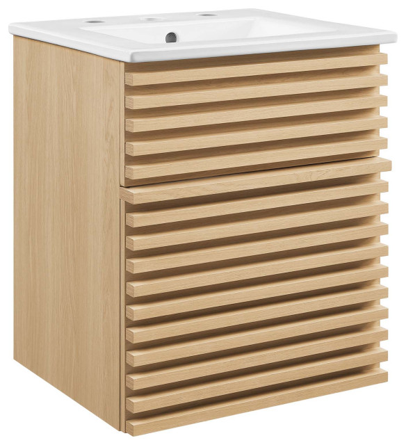 Render 18" WallMount Bathroom Vanity, Oak White Transitional