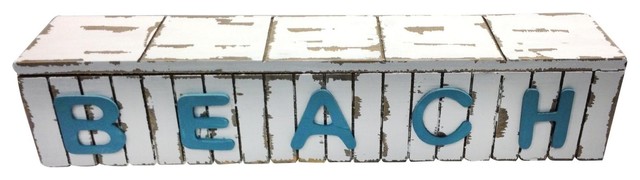 Hinged Top Wood Beach Letters Compartment Box Blue and White