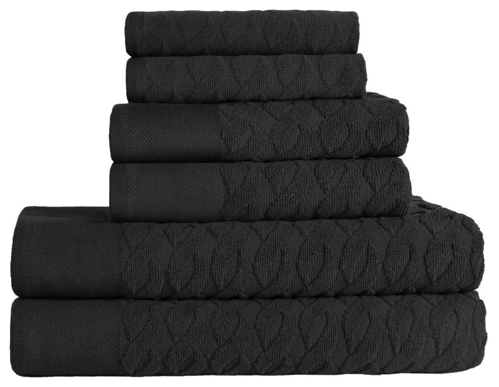 6 Piece Herringbone Solid Face Hand Bath Towel Modern Bath Towels