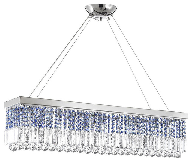 Rectangular Chandelier Trimmed With Blue Crystal Rectangular Chandelier Trimmed With Blue Crystal